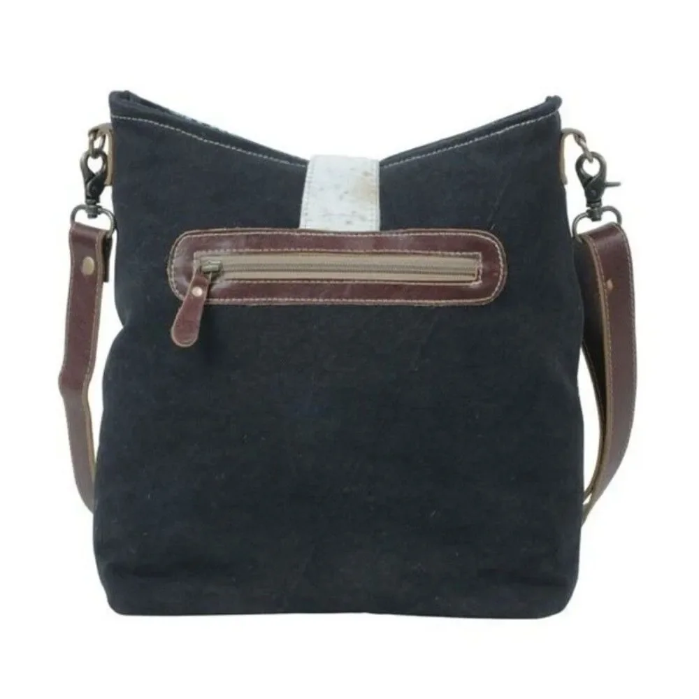 Myra Bag Handmade Brave Shoulder Bag Upcycled Canvas & Cowhide Leather